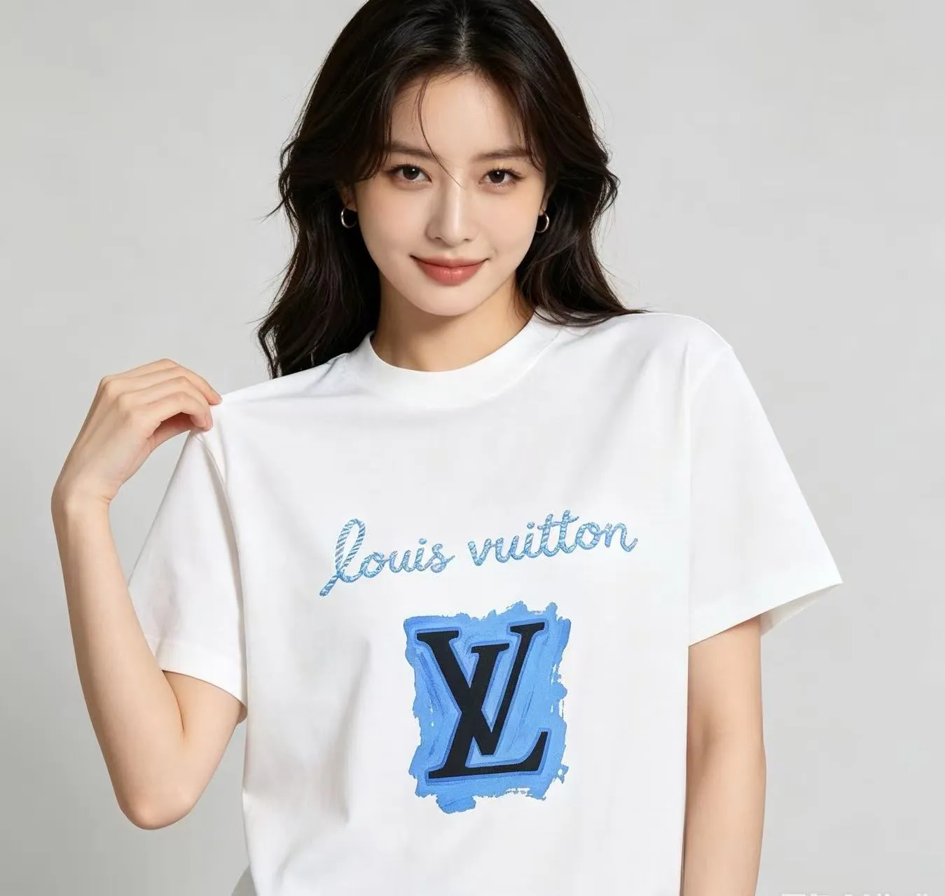 Louis Vuitton/Louis Vuitton blue graffiti LV printed short sleeves
